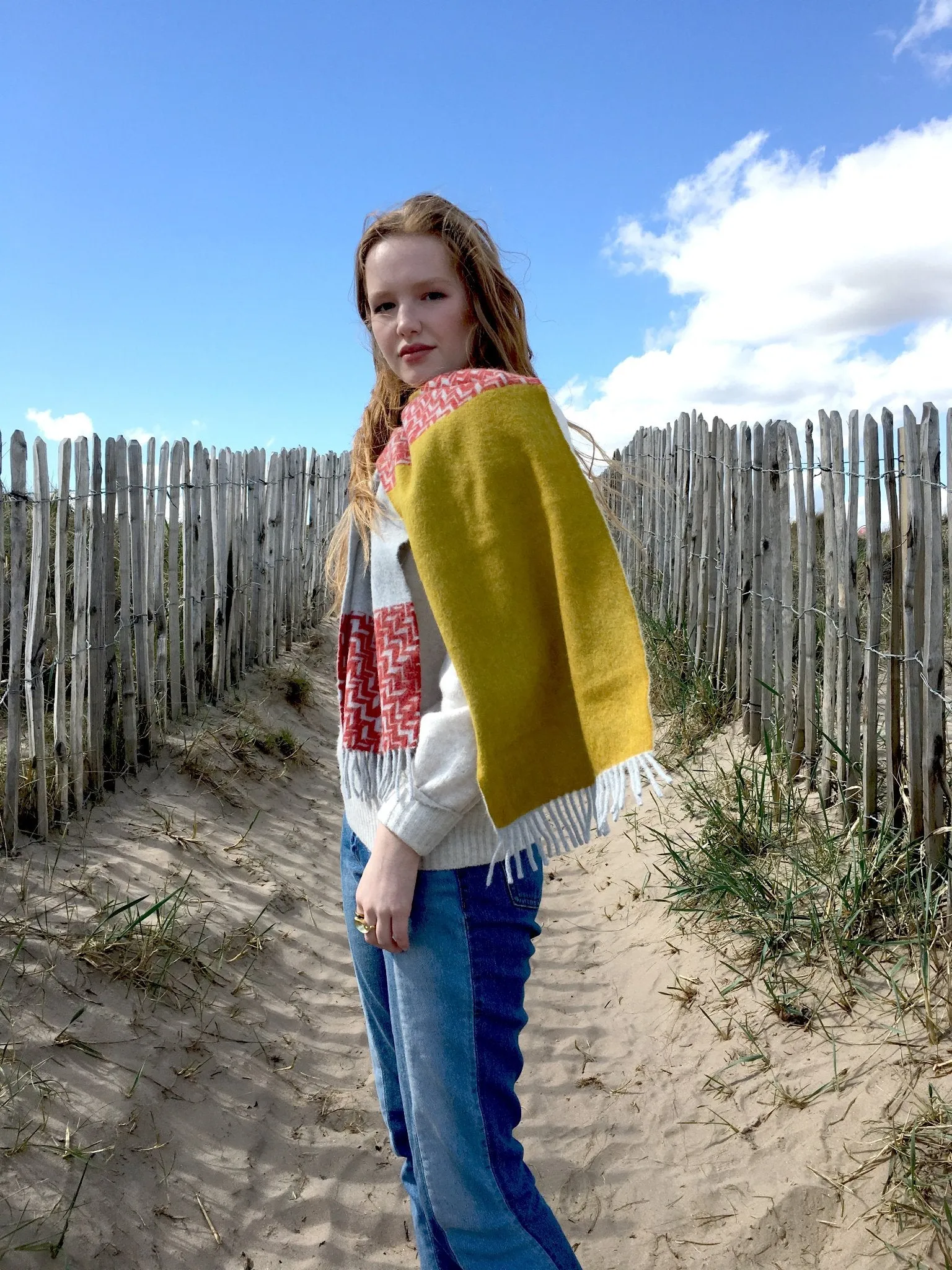 Colour Block hand printed Angora Wool scarf - Staffa 12