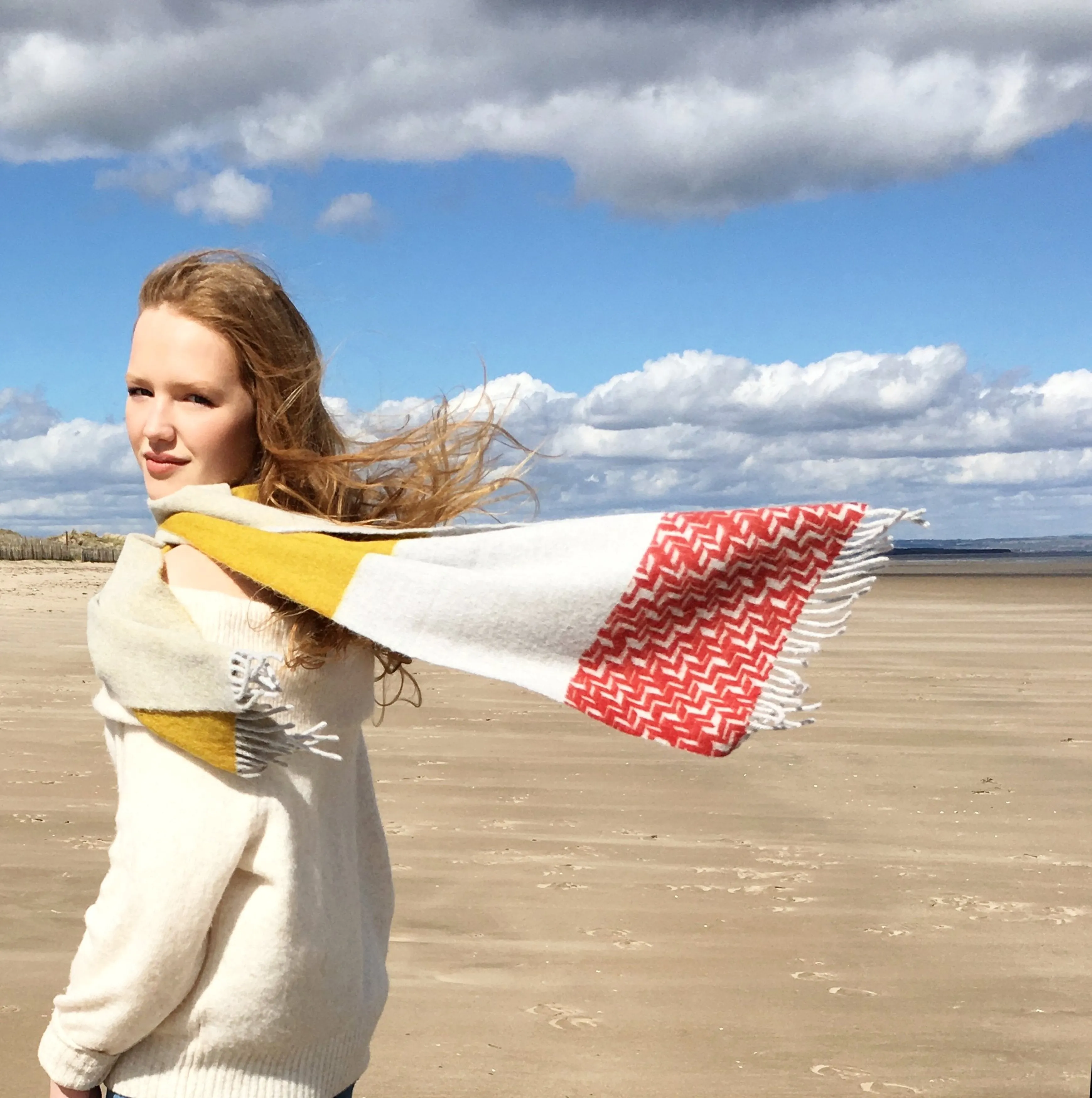 Colour Block hand printed Angora Wool scarf - Staffa 12