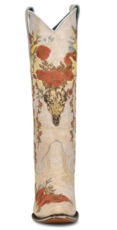 Corral A4186 Off White Floral & Deer Embroidery Ladies Cowboy Boots