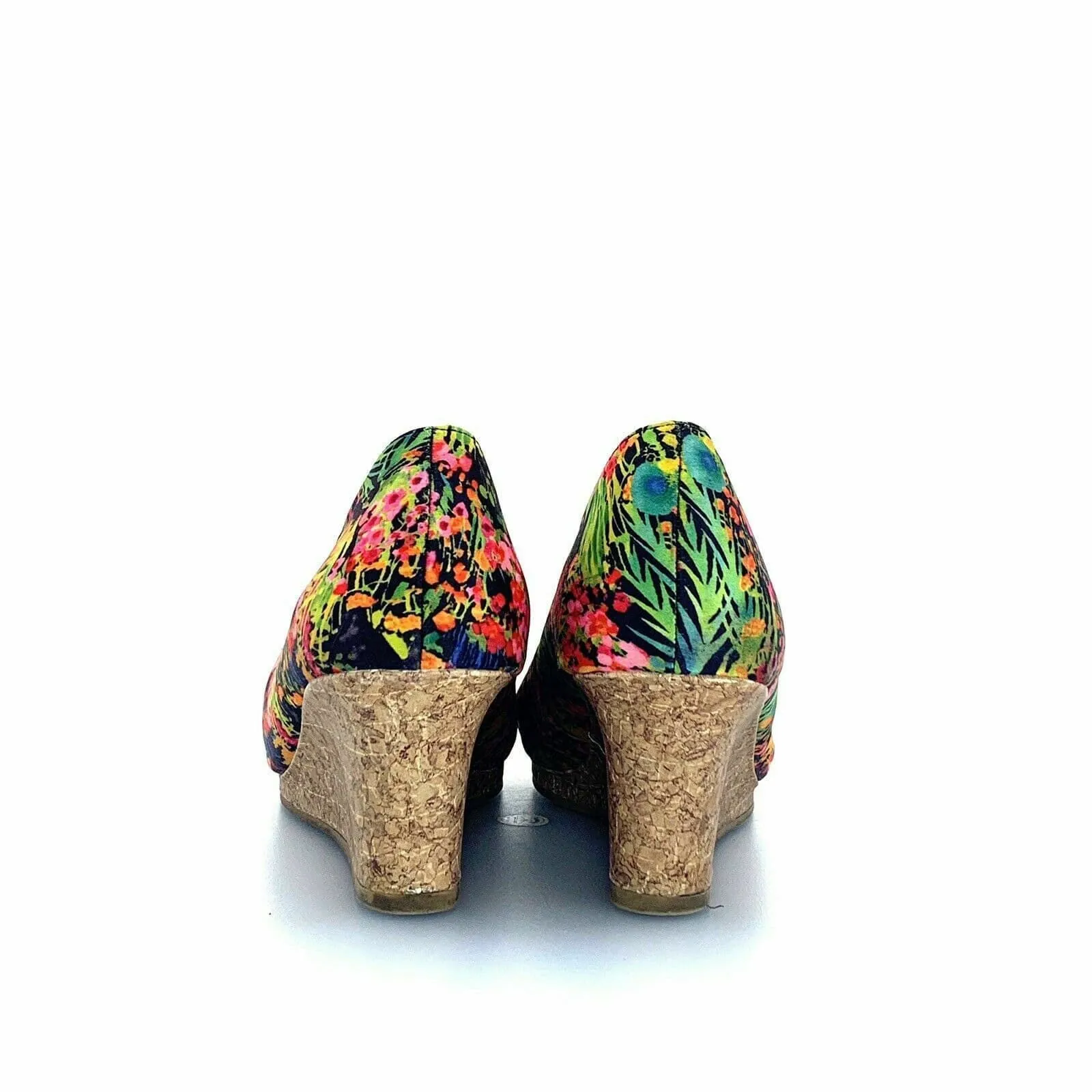 Dexflex Comfort Womens Wedge Heels | Size 12 | Floral Print | Open Toe | Cork Heel