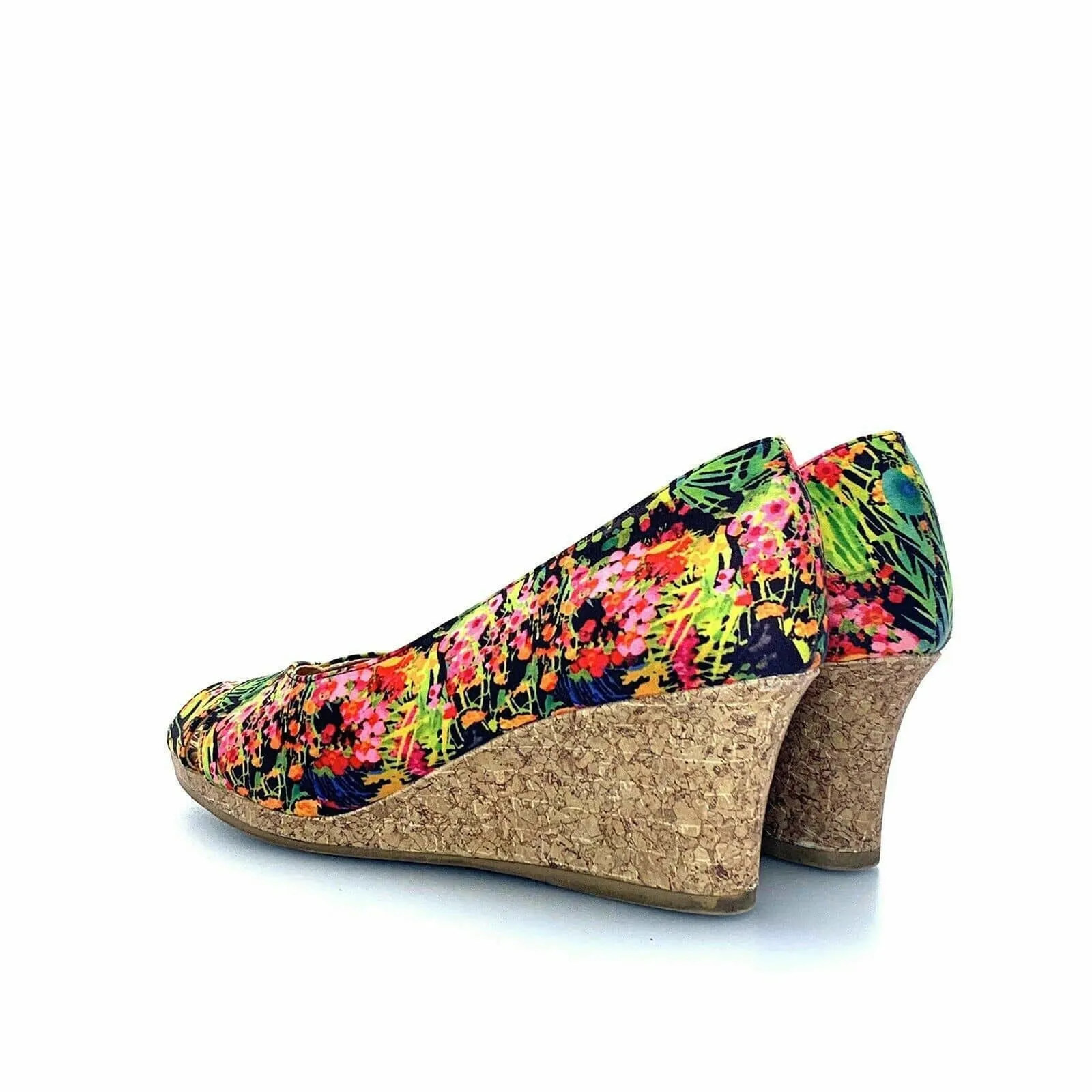 Dexflex Comfort Womens Wedge Heels | Size 12 | Floral Print | Open Toe | Cork Heel