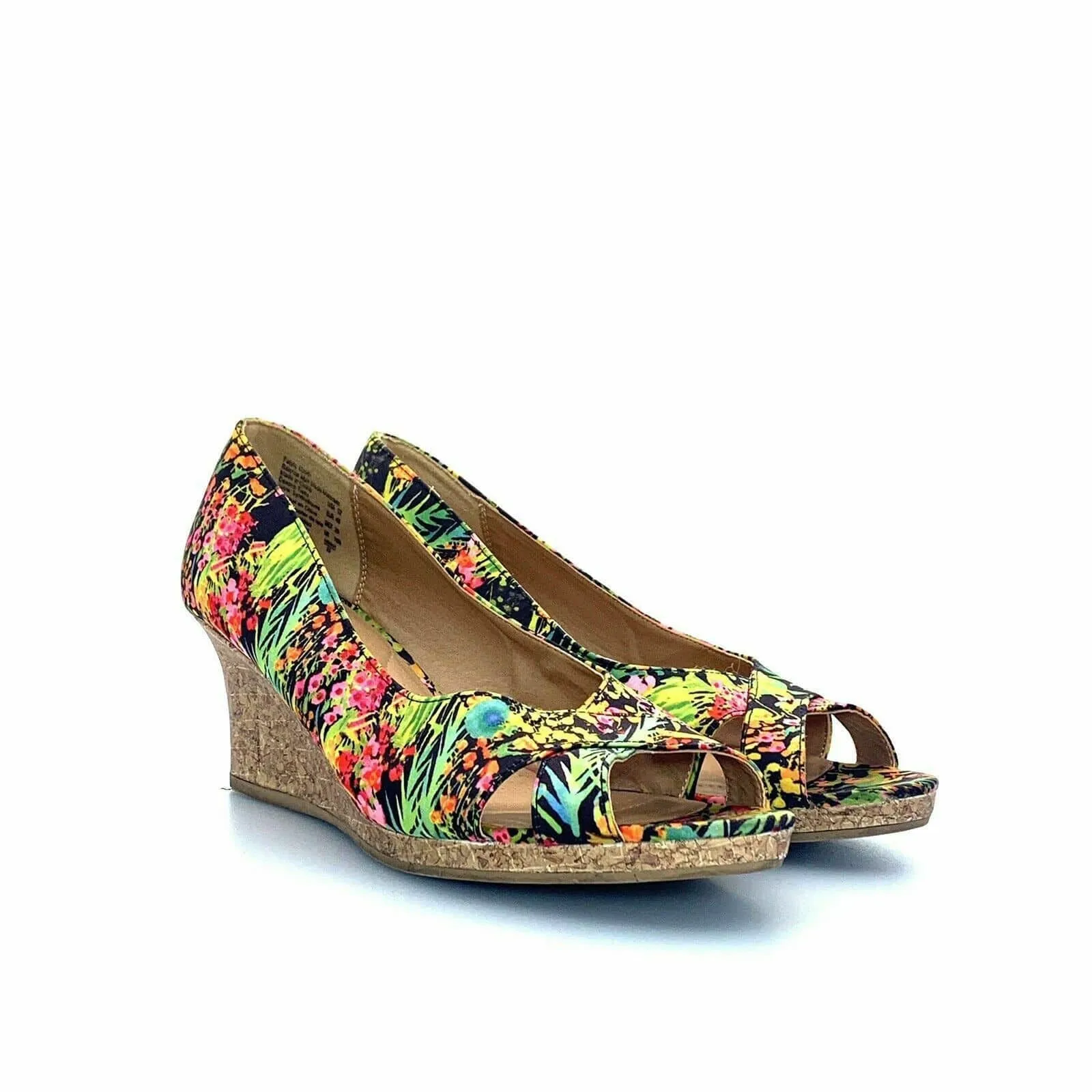 Dexflex Comfort Womens Wedge Heels | Size 12 | Floral Print | Open Toe | Cork Heel