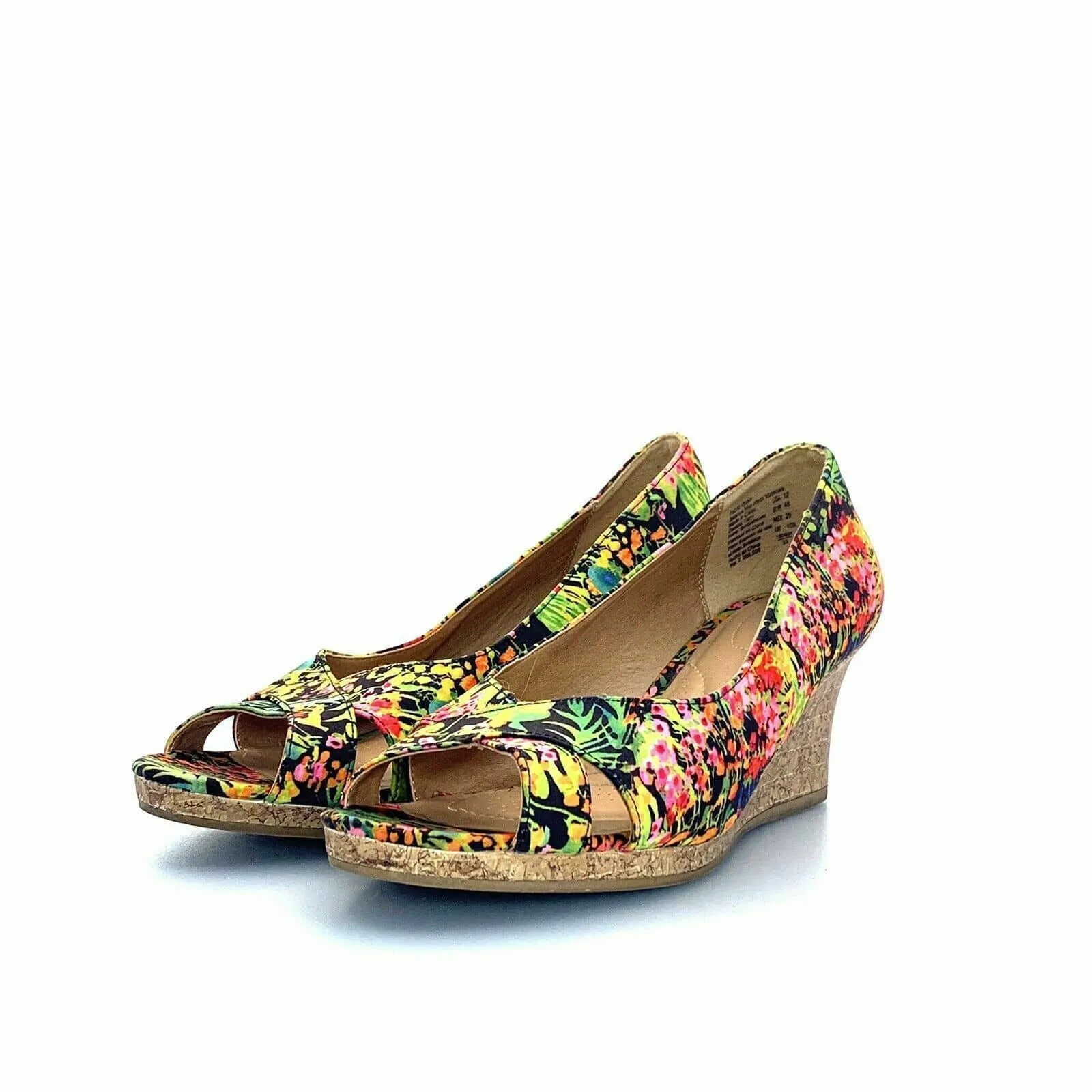 Dexflex Comfort Womens Wedge Heels | Size 12 | Floral Print | Open Toe | Cork Heel