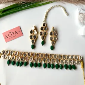 Double Layer Kundan Set (Dark Green)