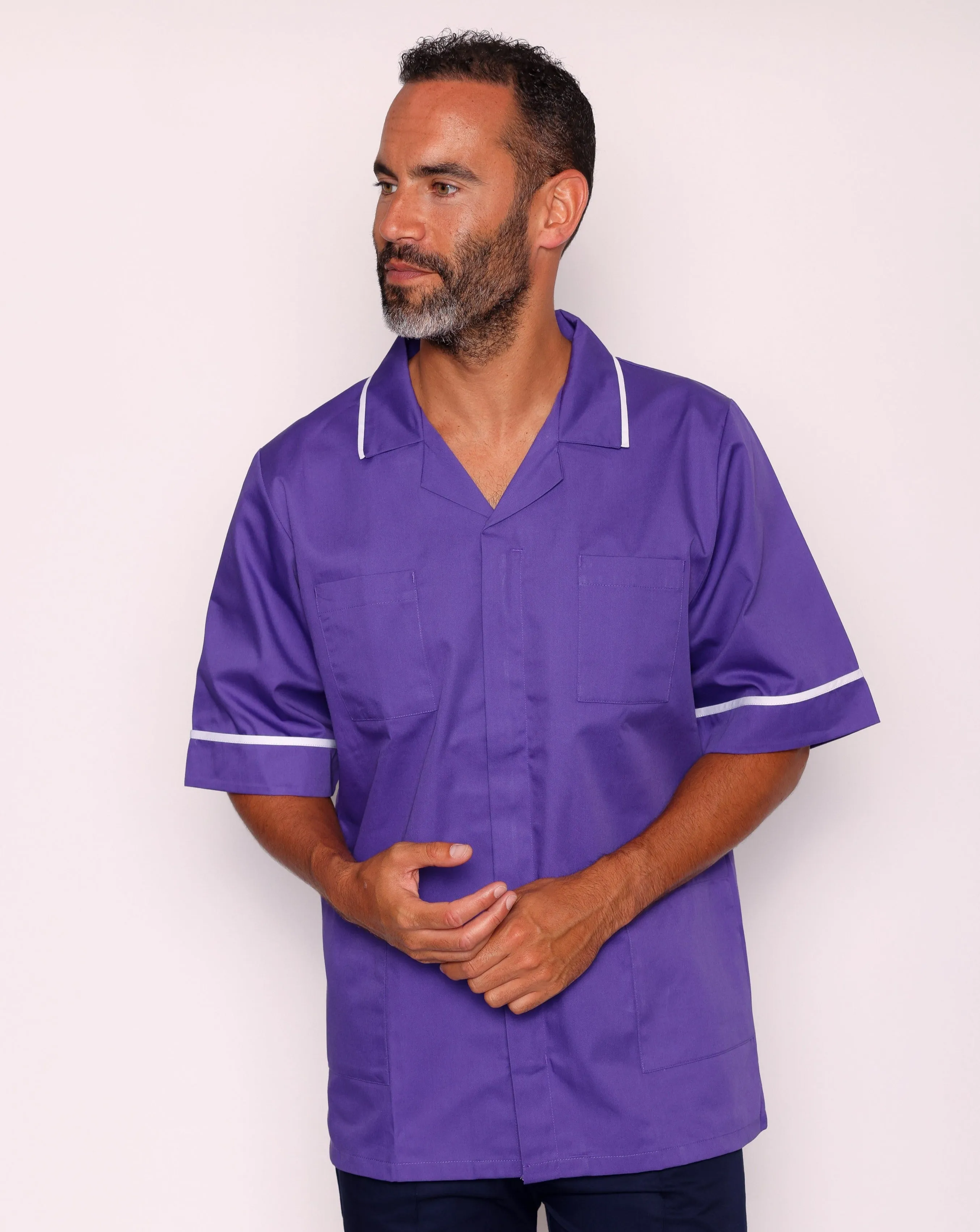 Drayford Men's Classic Healthcare Tunic - Purple / White