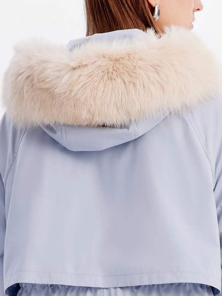 Dusty Blue Removable Fox Fur Parka Coat