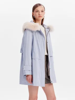 Dusty Blue Removable Fox Fur Parka Coat