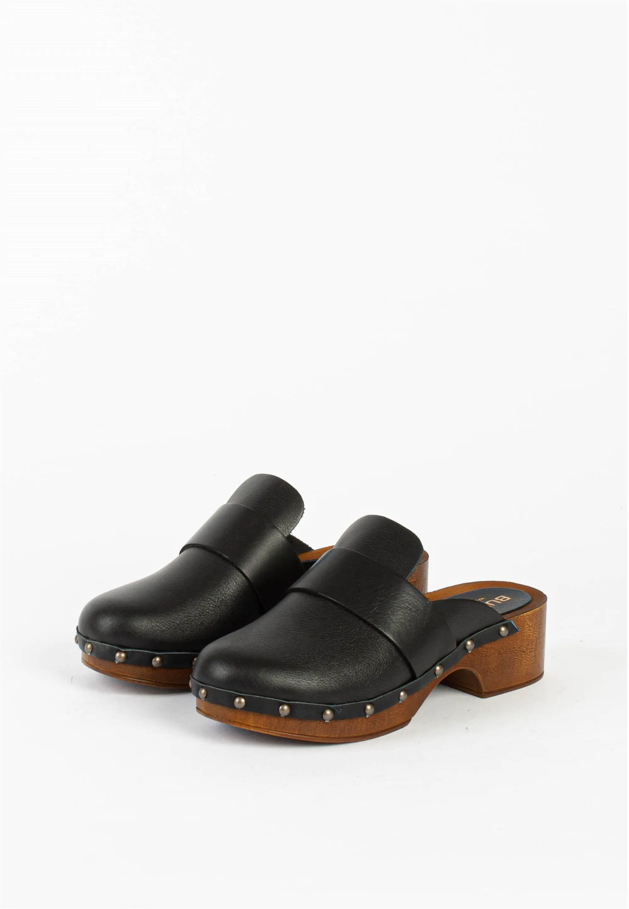 Ester Black Studded Leather Clogs