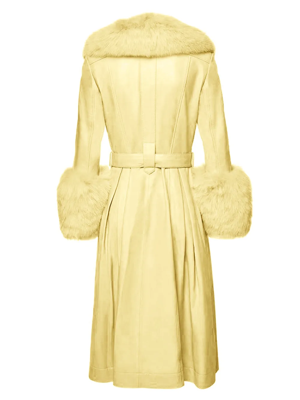 Faux Fur Genuine Leather Coat in Yellow