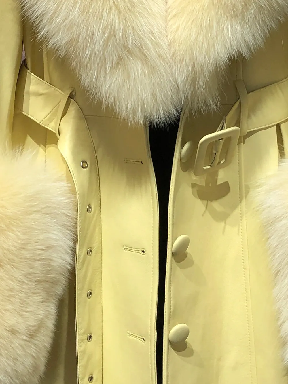 Faux Fur Genuine Leather Coat in Yellow