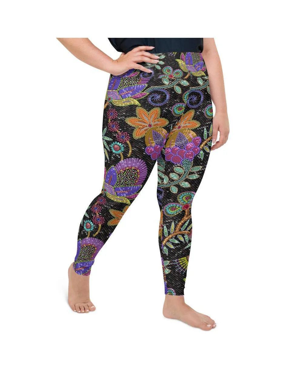 Faux Paillette Flower Plus Size Leggings