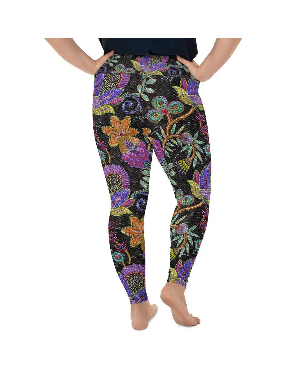 Faux Paillette Flower Plus Size Leggings