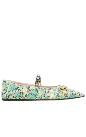 Floral Horsebit Ballerina Shoes