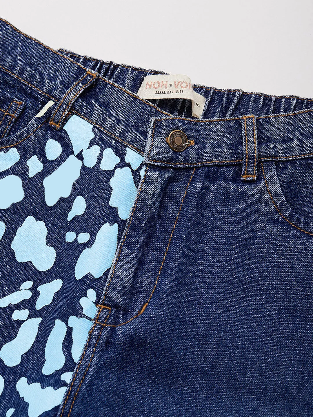 Girls Navy Cow Print Denim Carrot Jeans