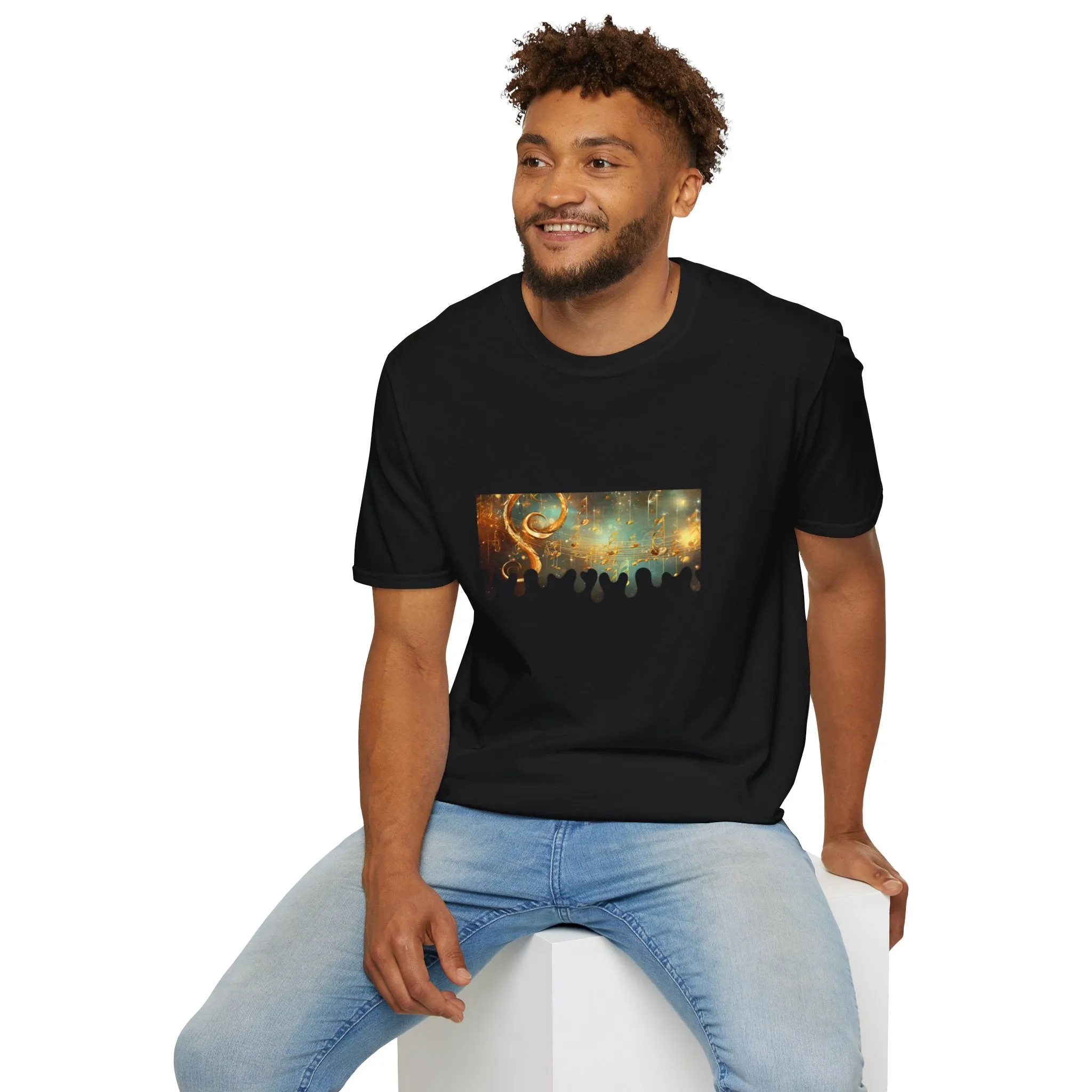 Golden Musical Notes Unisex Softstyle T-Shirt