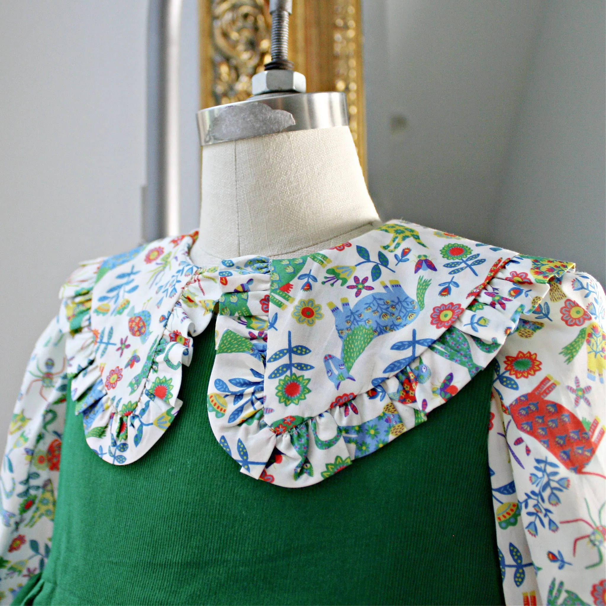 Green Corduroy Dress with Folk Tails Liberty London Blouse -Size 4T and 5 Only