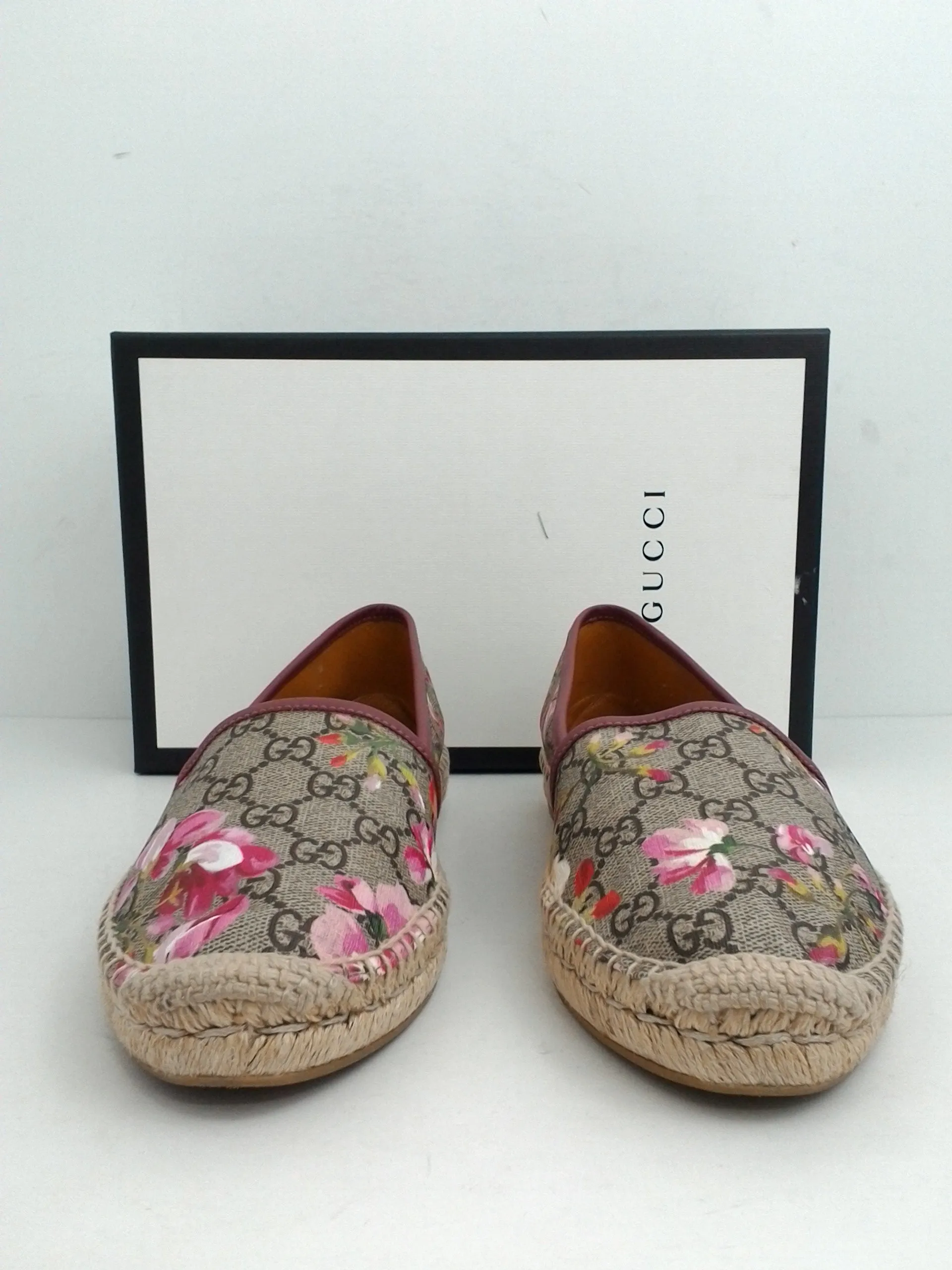 Gucci Women's Pink Floral Leather Espadrille Loafer Size 40