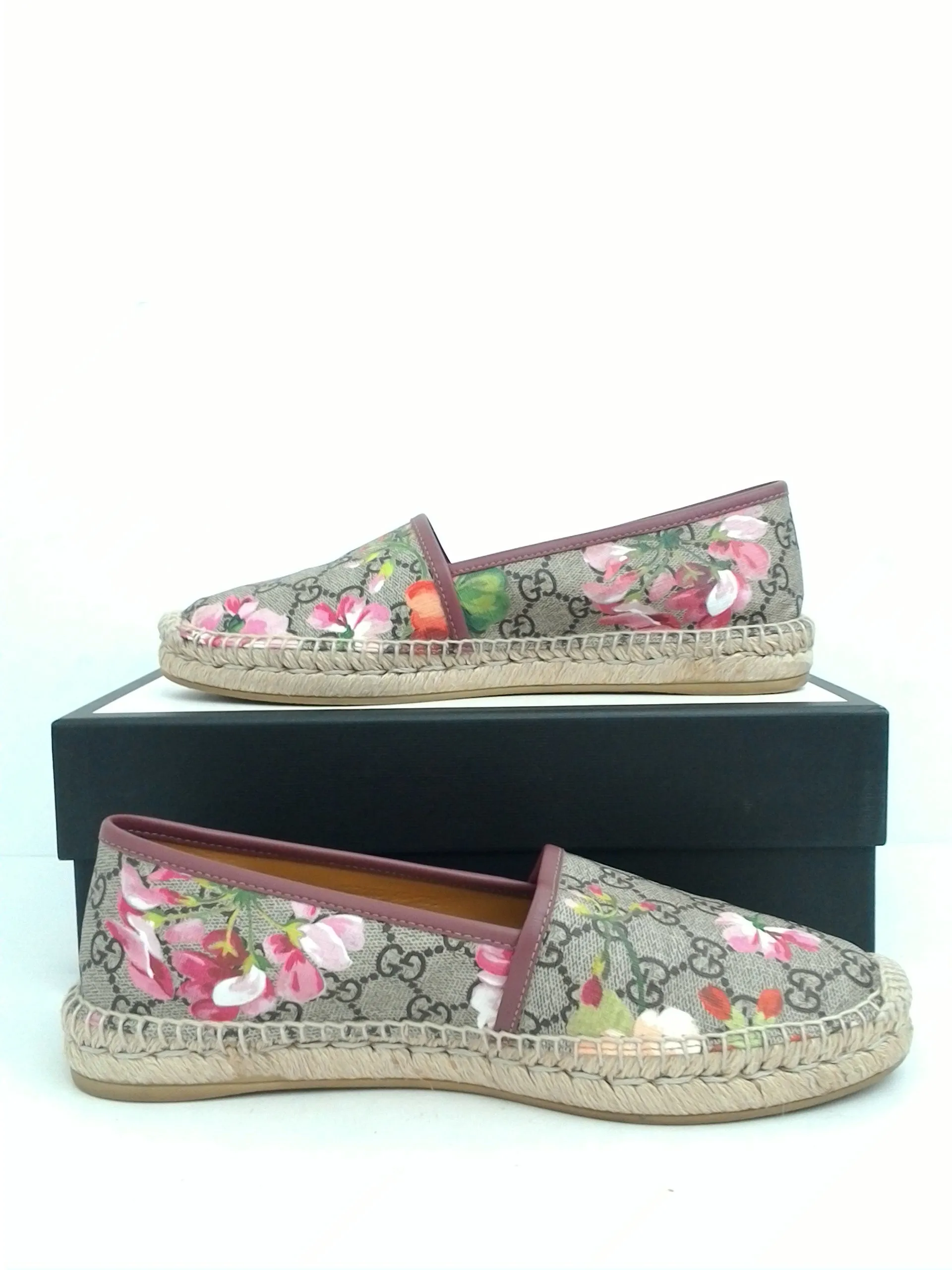 Gucci Women's Pink Floral Leather Espadrille Loafer Size 40