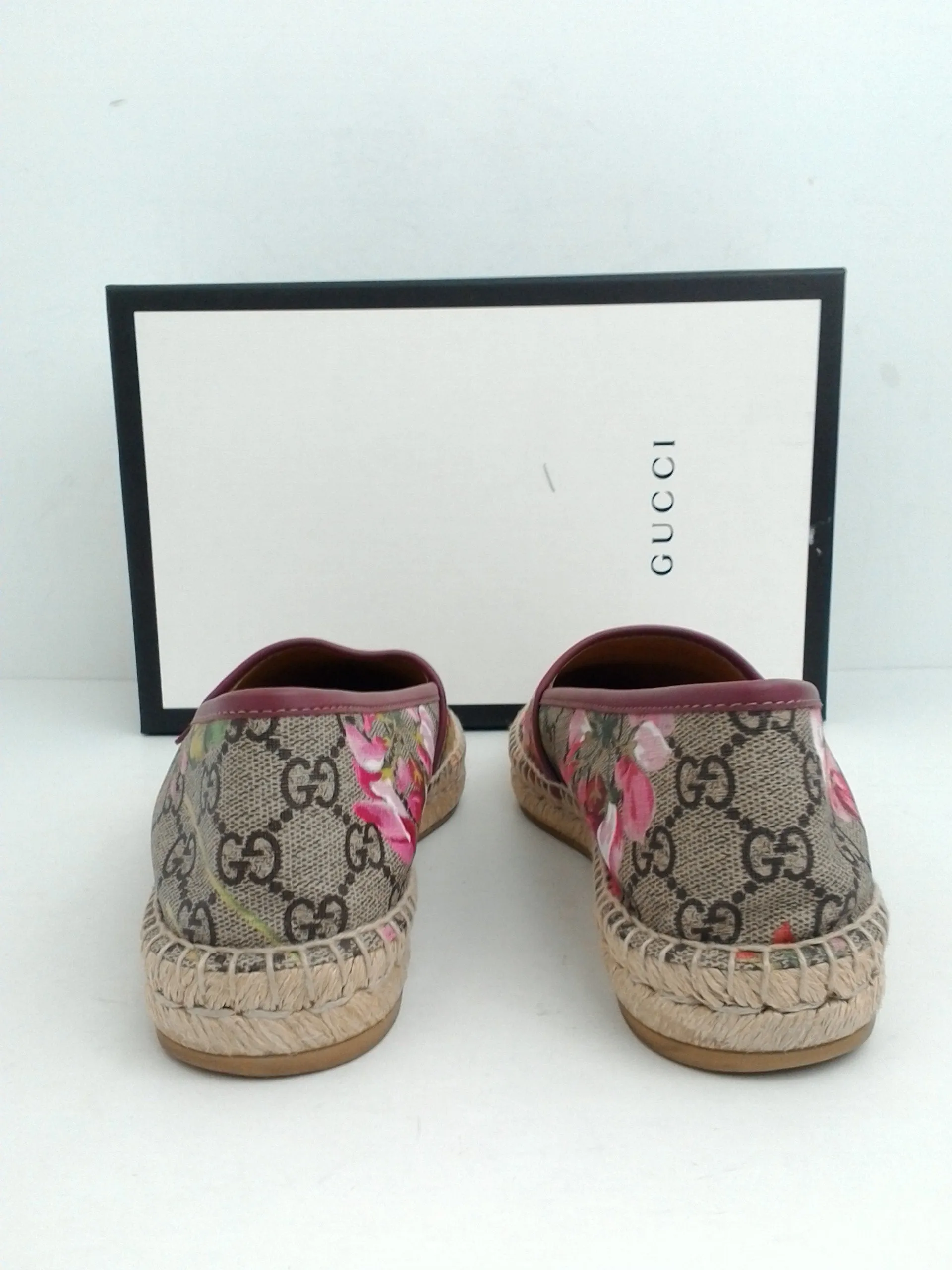 Gucci Women's Pink Floral Leather Espadrille Loafer Size 40