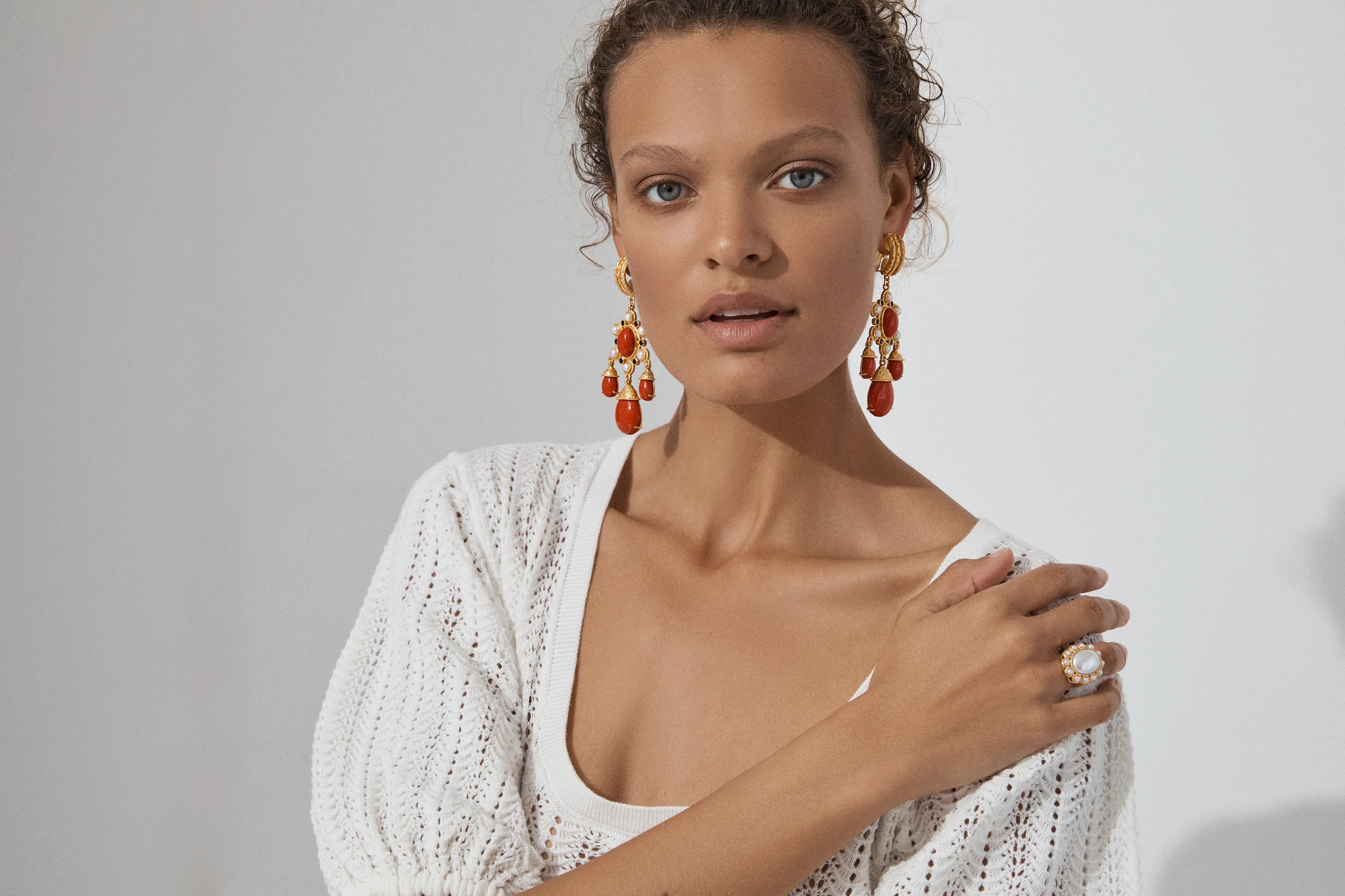 Gypsy Earrings Red Coral, Black Onyx & Pearls