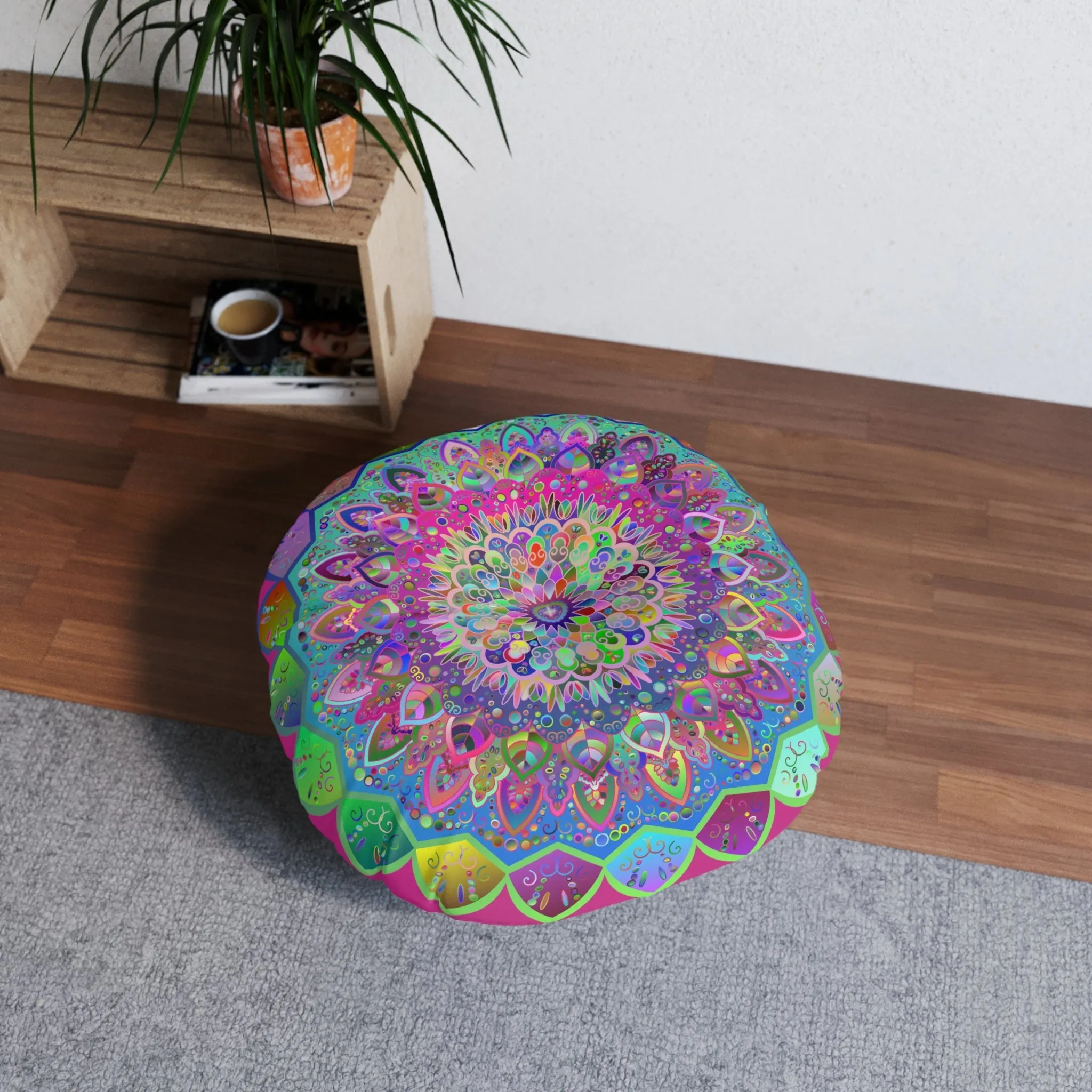 Hand Drawn Mandala Art Floor Cushion - Colorful Design