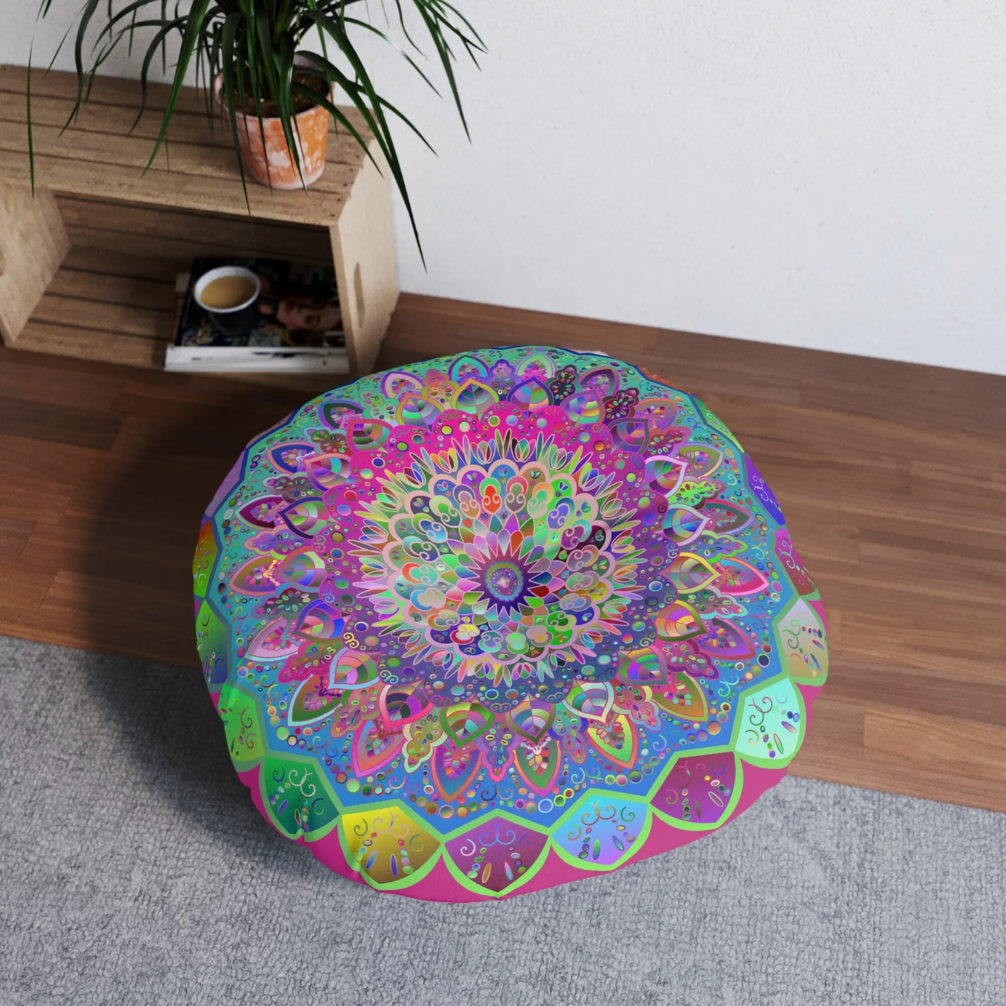 Hand Drawn Mandala Art Floor Cushion - Colorful Design