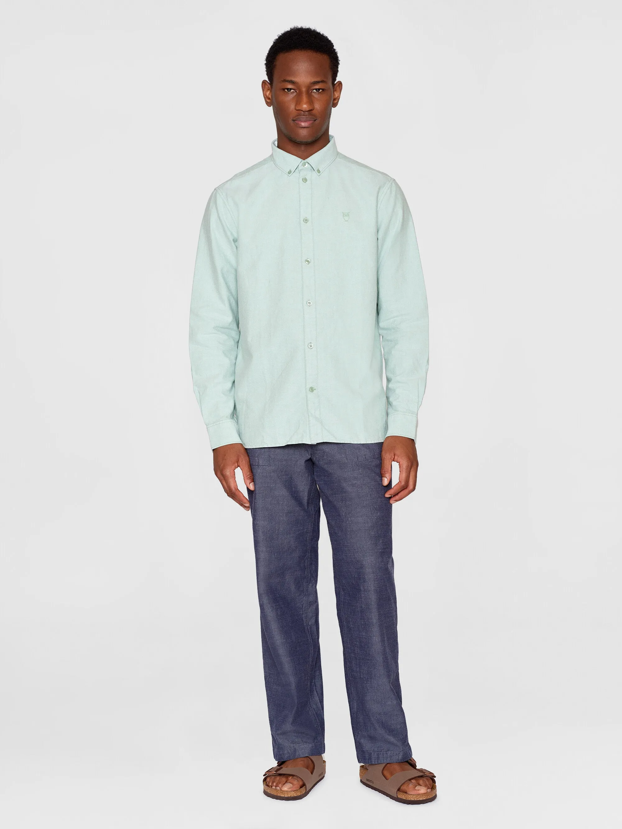 HARALD small owl oxford regular fit shirt - GOTS/Vegan - Shale Green