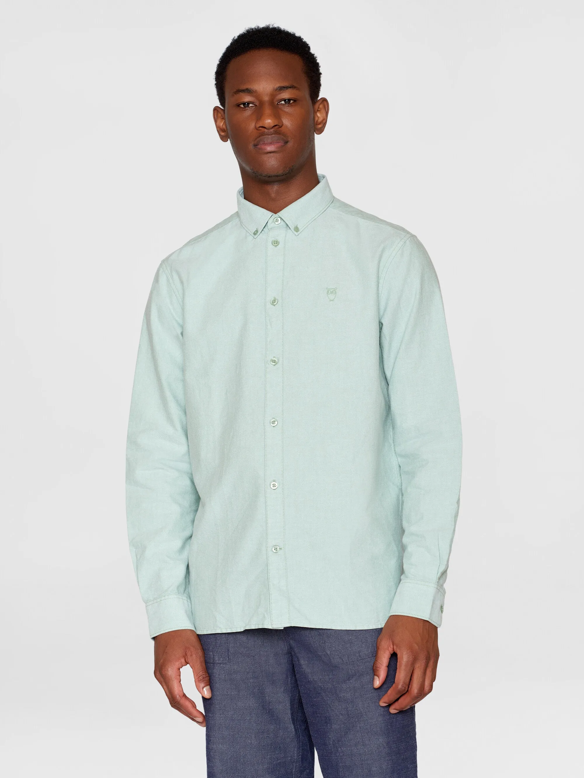 HARALD small owl oxford regular fit shirt - GOTS/Vegan - Shale Green