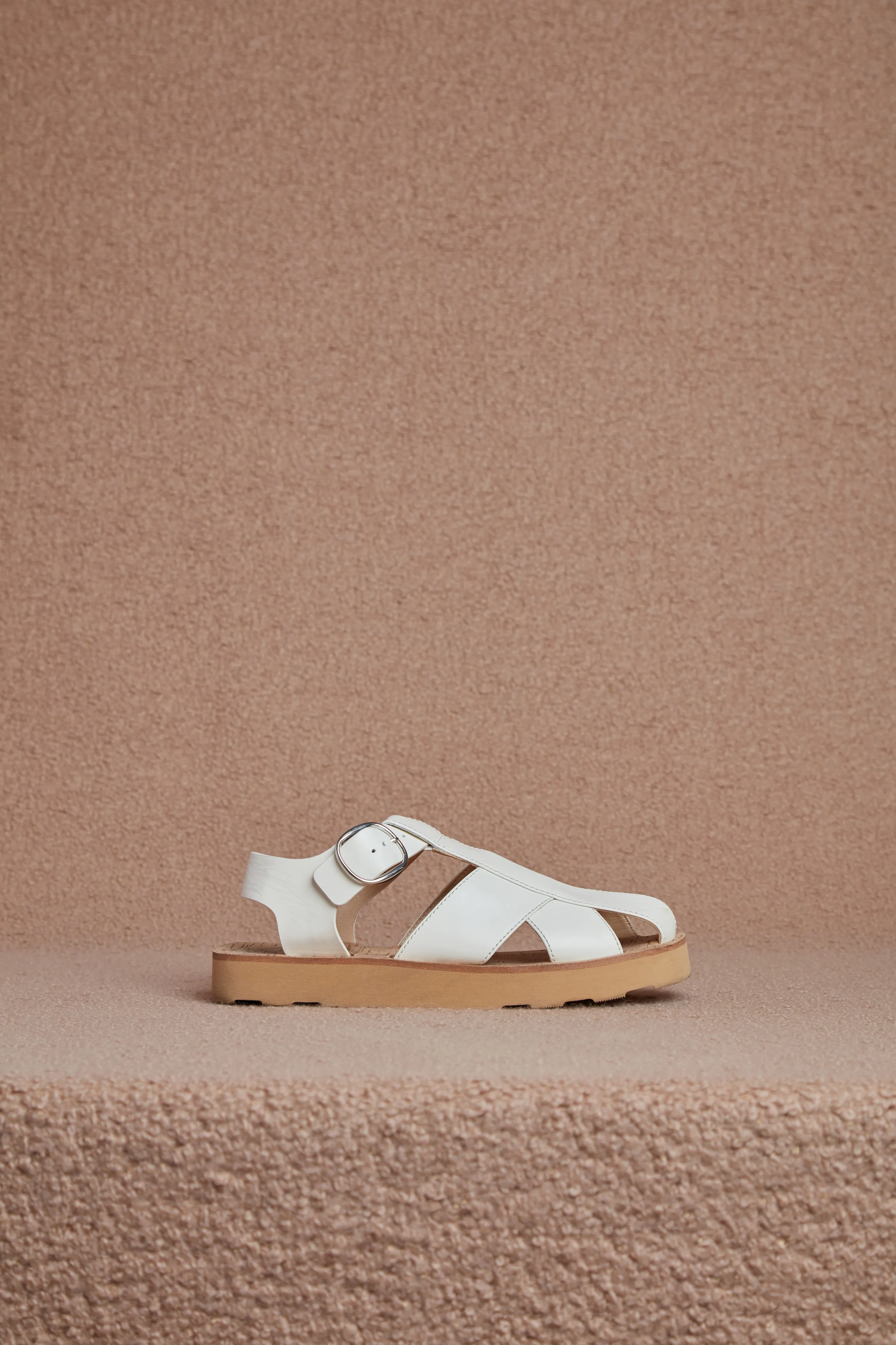 Horatio Flat Sandal in Cream Nappa Leather