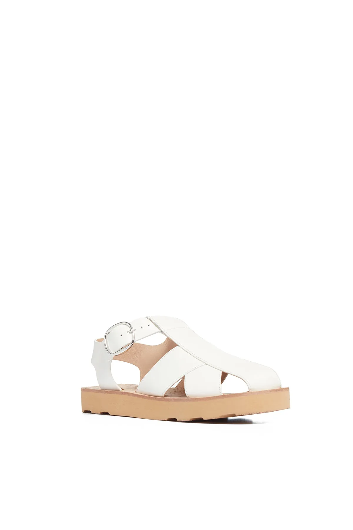 Horatio Flat Sandal in Cream Nappa Leather