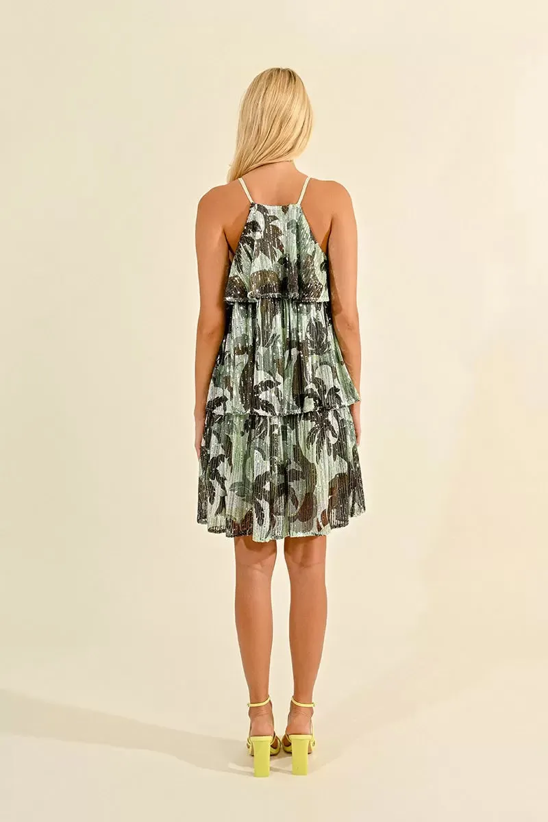 Lili Sidonio Khaki Jungle Ruffle Dress