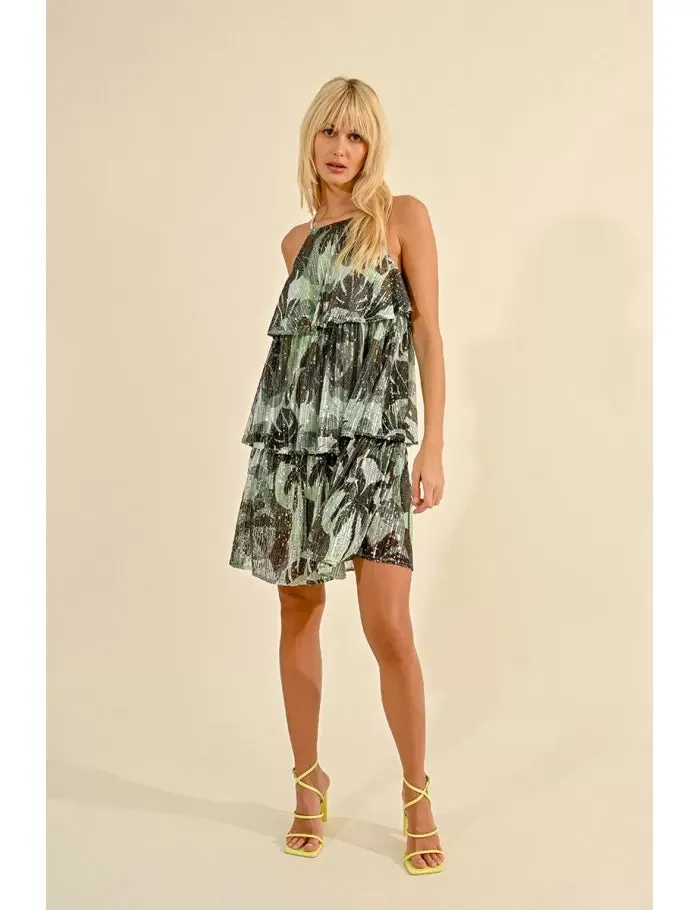 Lili Sidonio Khaki Jungle Ruffle Dress