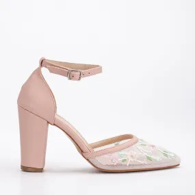 Lorraine - Blush Floral Lace Wedding Shoes