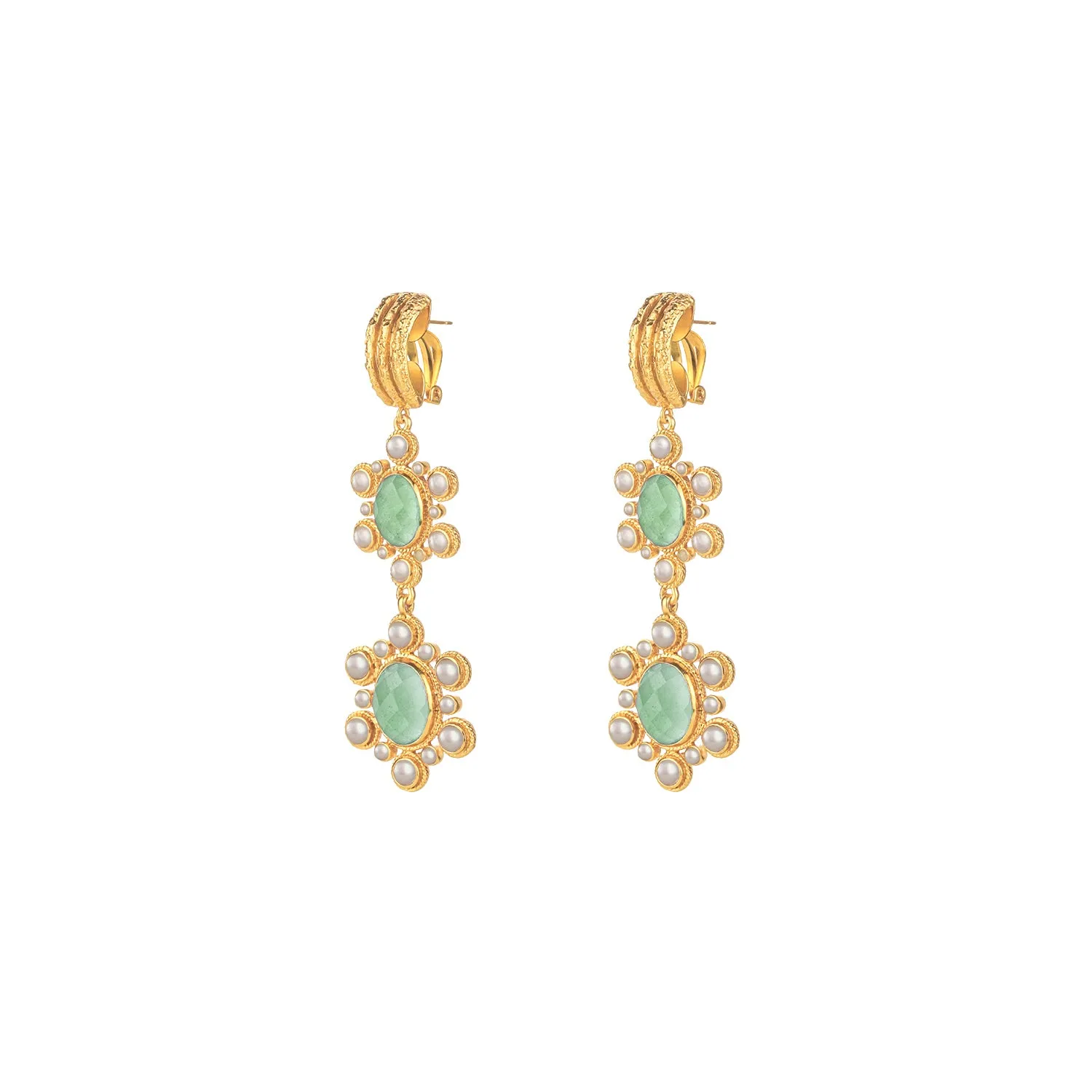 Mademoiselle Earrings Amazonite & Pearl