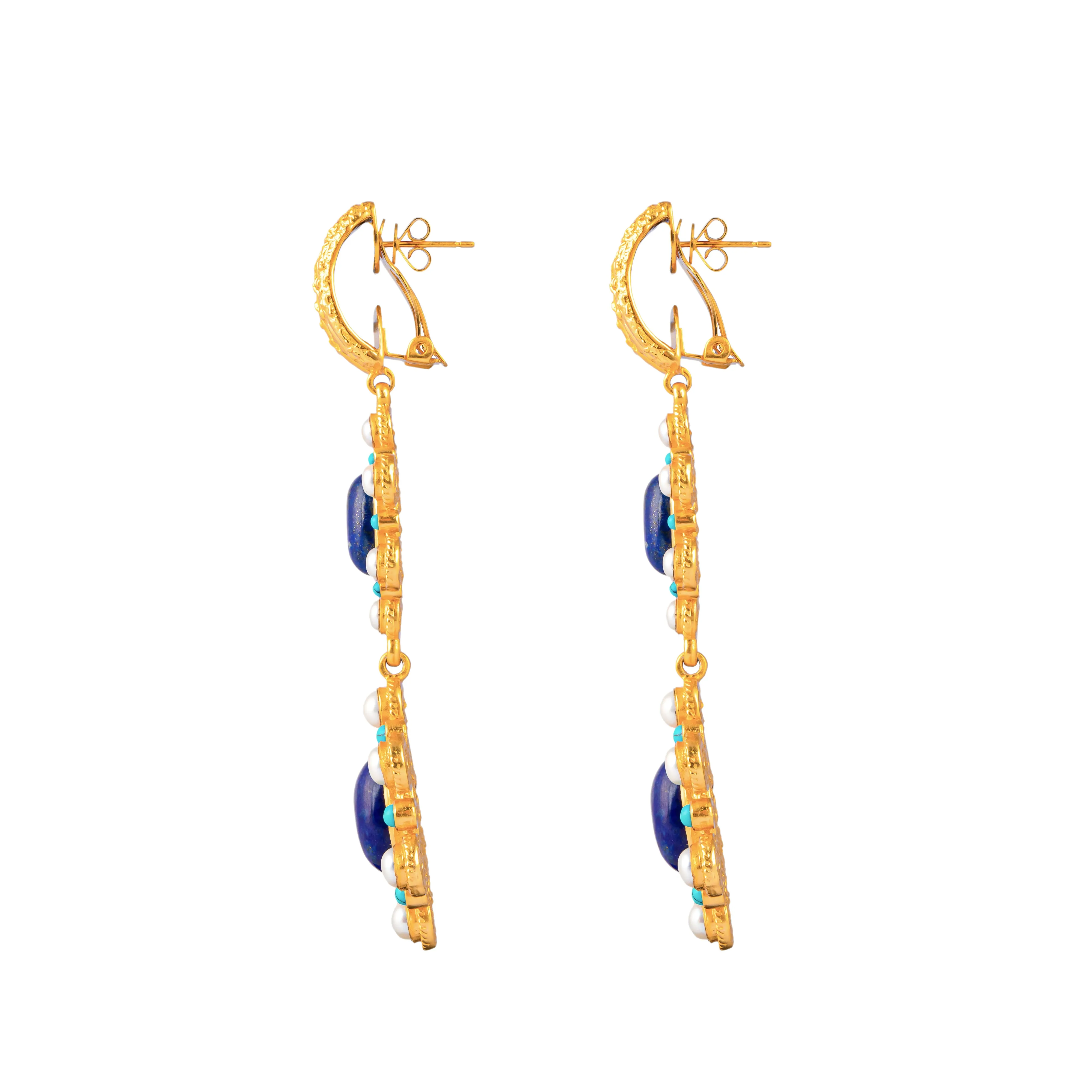 Mademoiselle Earrings Lapis, Turquoise & Pearls