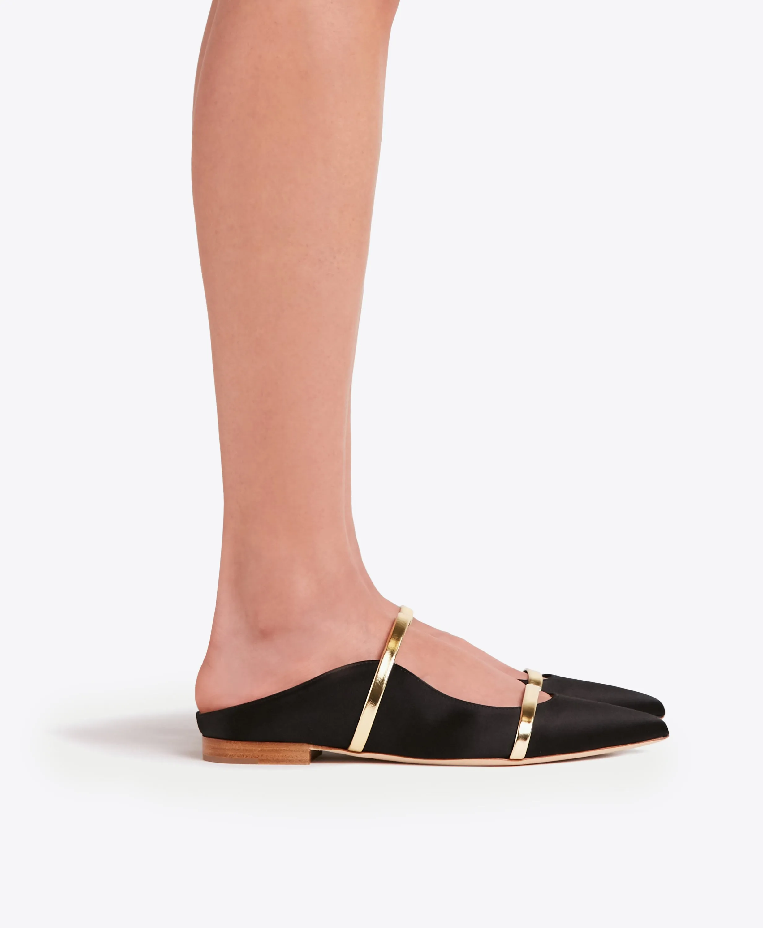 Maureen Black Satin Flat Mules