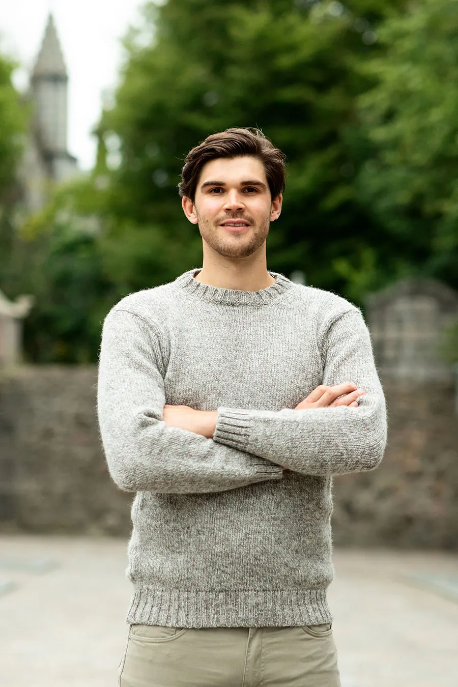 Mens Chunky Crew Neck Jumper - light brown pebble