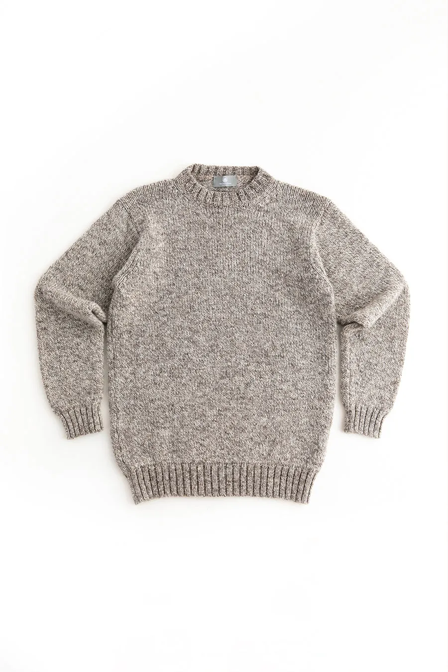 Mens Chunky Crew Neck Jumper - light brown pebble