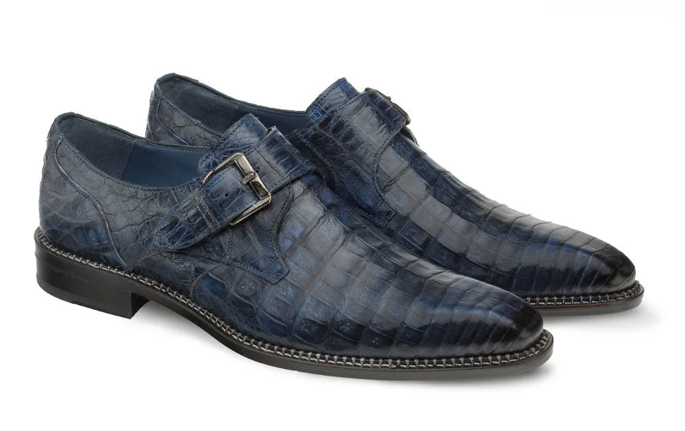 Mezlan Magnus Crocodile Monkstrap Shoe Blue