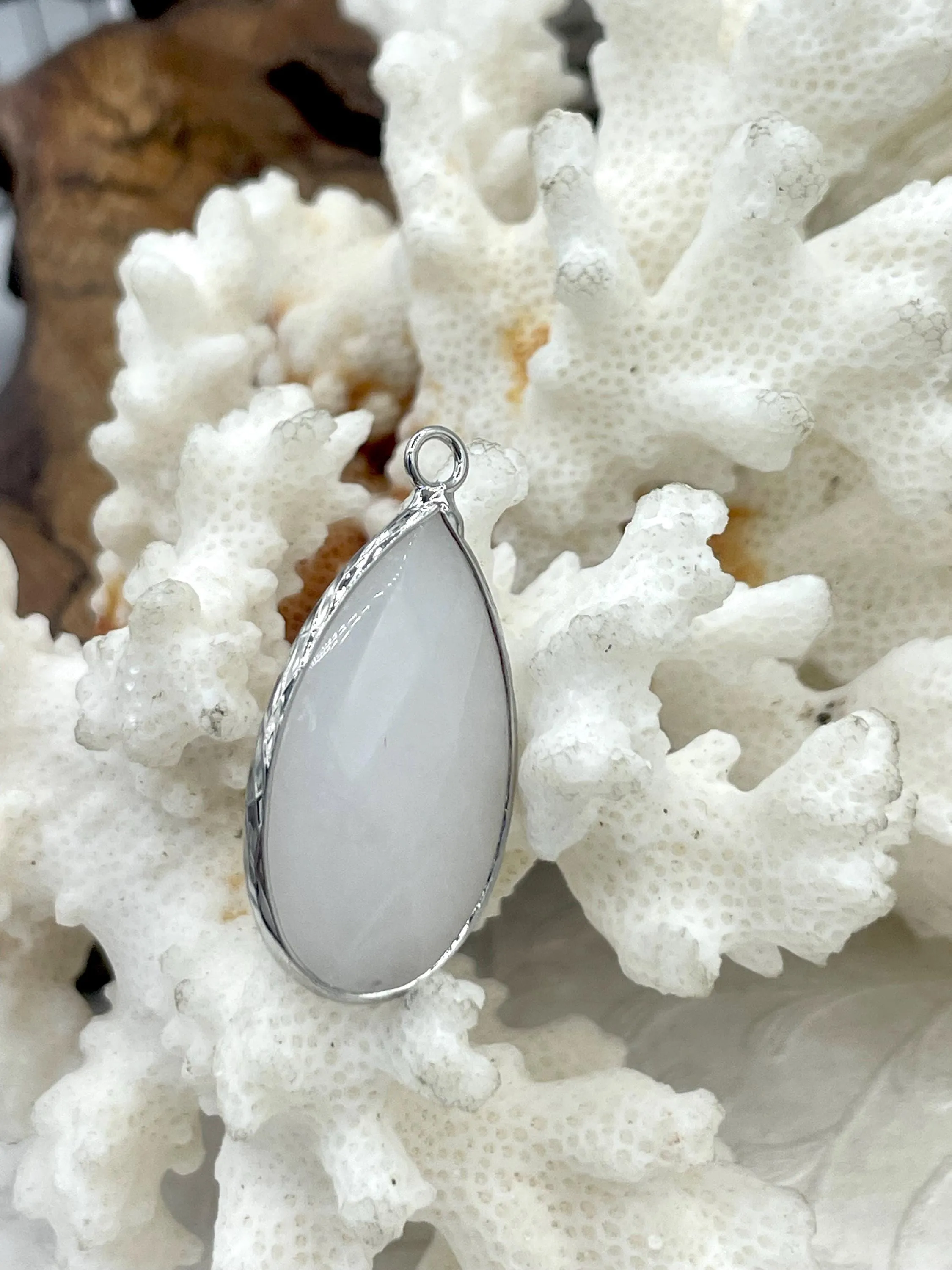 Natural Stone Teardrop Pendant with Wrapped Silver Bezel, Silver plated Brass Bezel, 4 Stone Colors to choose from, Stone Pendant, Fast Ship