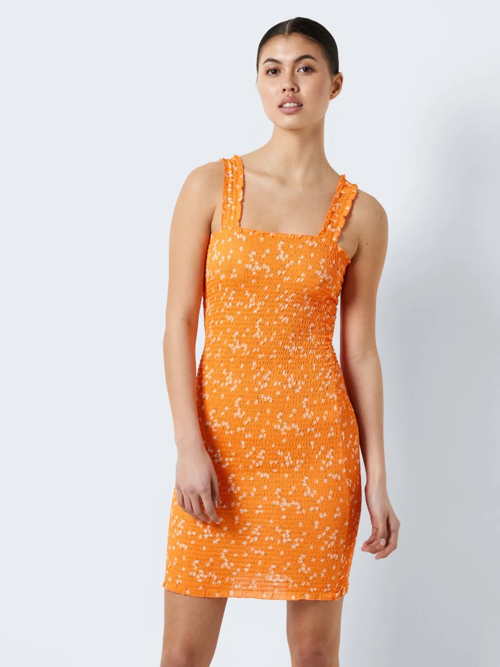 Noisy May Short Smock Dress in Orange Floral