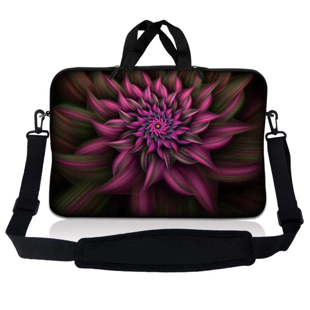 Notebook / Netbook Sleeve Carrying Case w/ Handle & Adjustable Shoulder Strap & Matching Skin & Mouse Pad – Purple Floral Flower