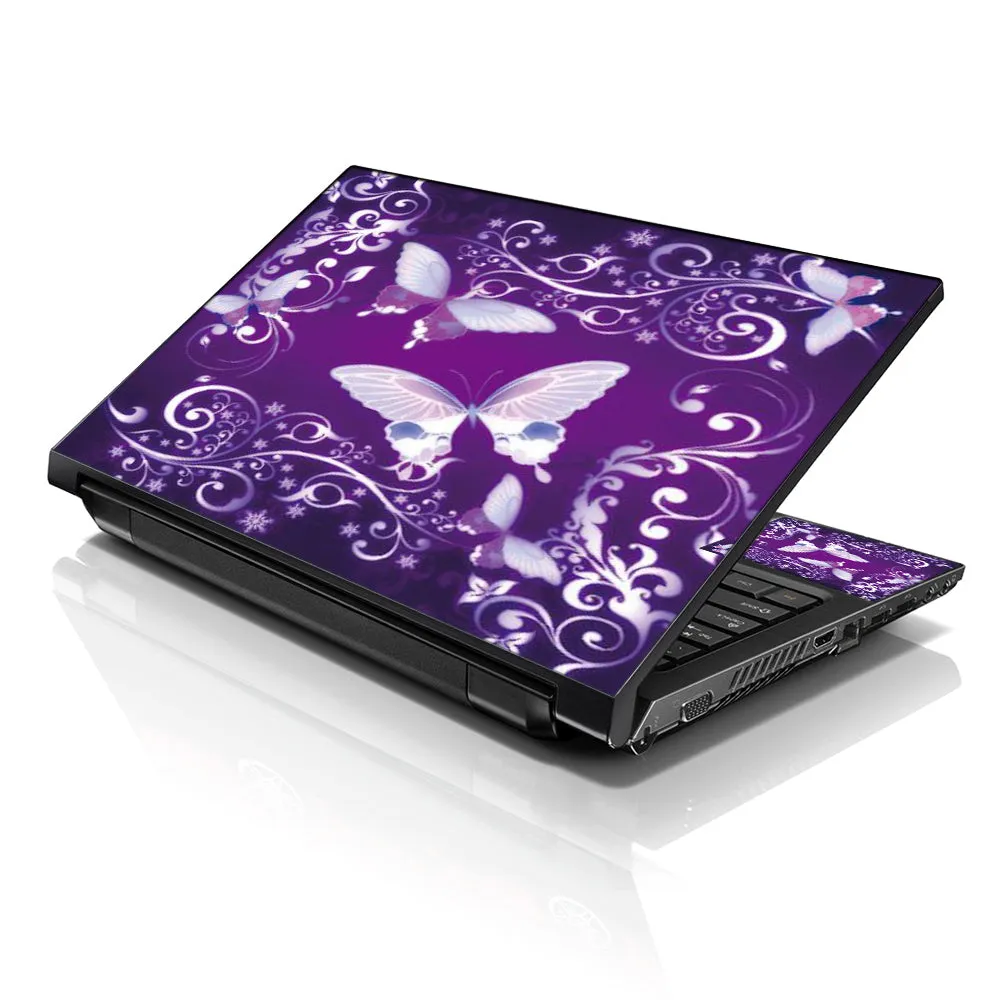 Notebook / Netbook Sleeve Carrying Case w/ Handle & Adjustable Shoulder Strap & Matching Skin – Purple Butterfly