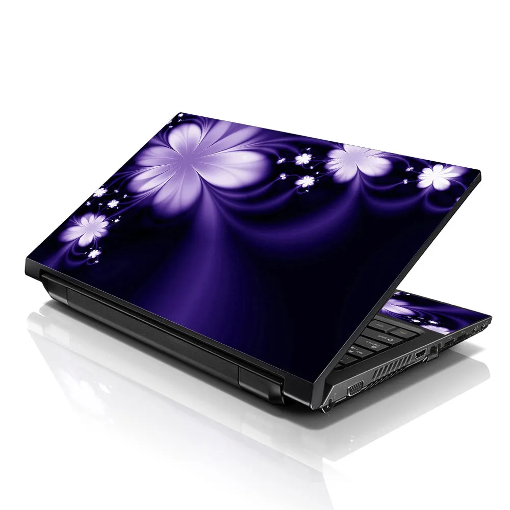 Notebook / Netbook Sleeve Carrying Case w/ Handle & Adjustable Shoulder Strap & Matching Skin – Purple Flower Floral