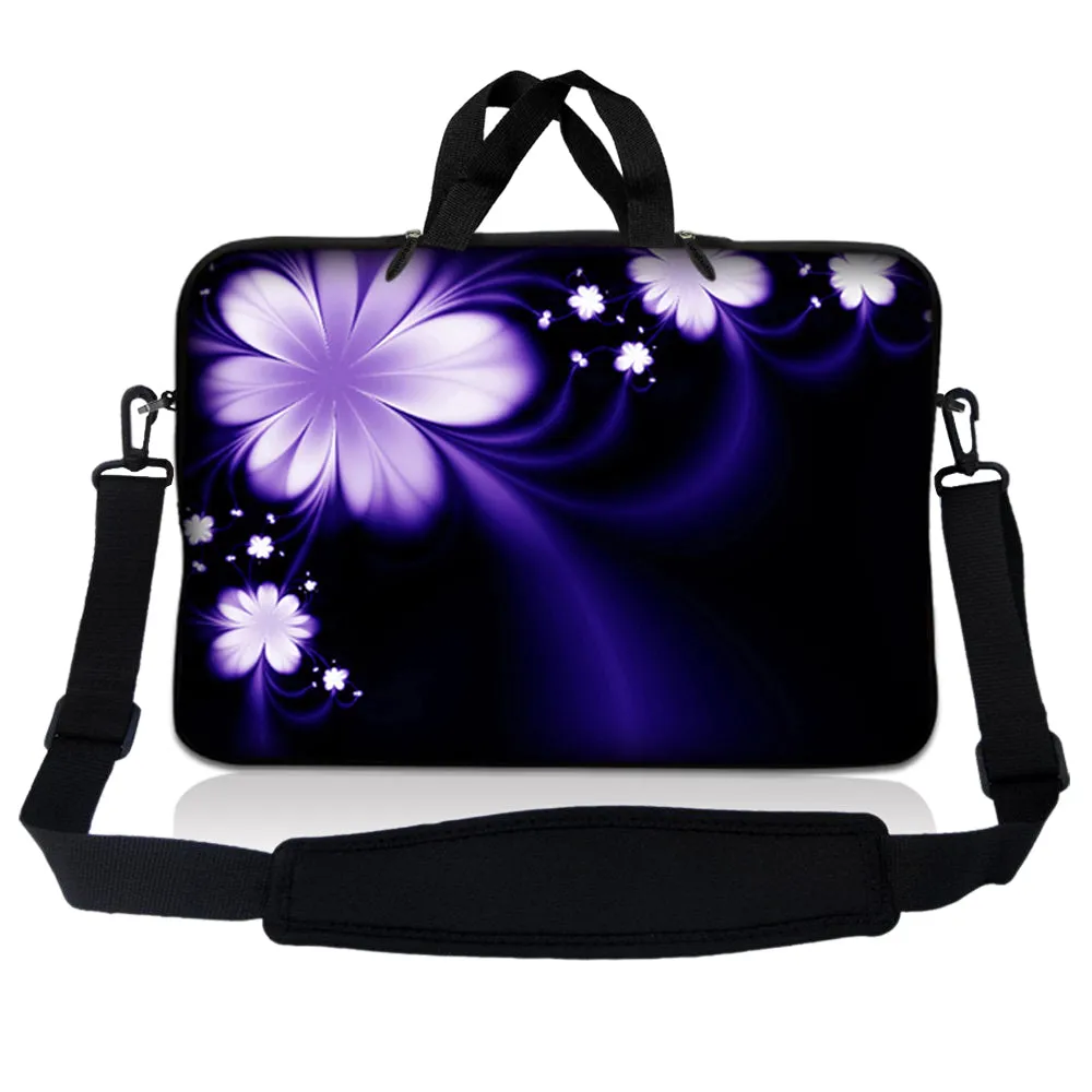 Notebook / Netbook Sleeve Carrying Case w/ Handle & Adjustable Shoulder Strap & Matching Skin – Purple Flower Floral