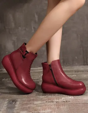 OBIONO Retro Leather Handmade Platform Boots