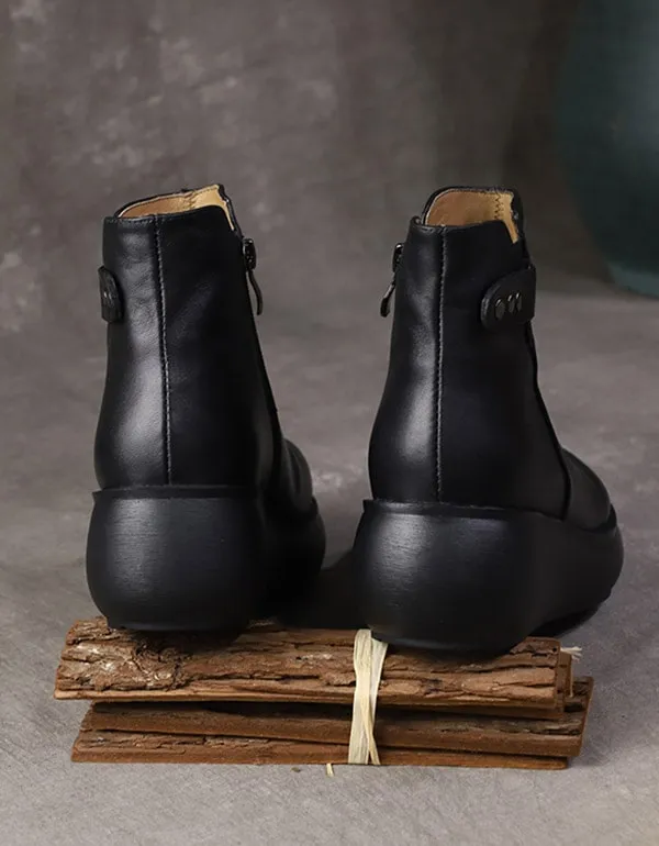 OBIONO Retro Leather Handmade Platform Boots