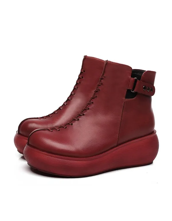 OBIONO Retro Leather Handmade Platform Boots