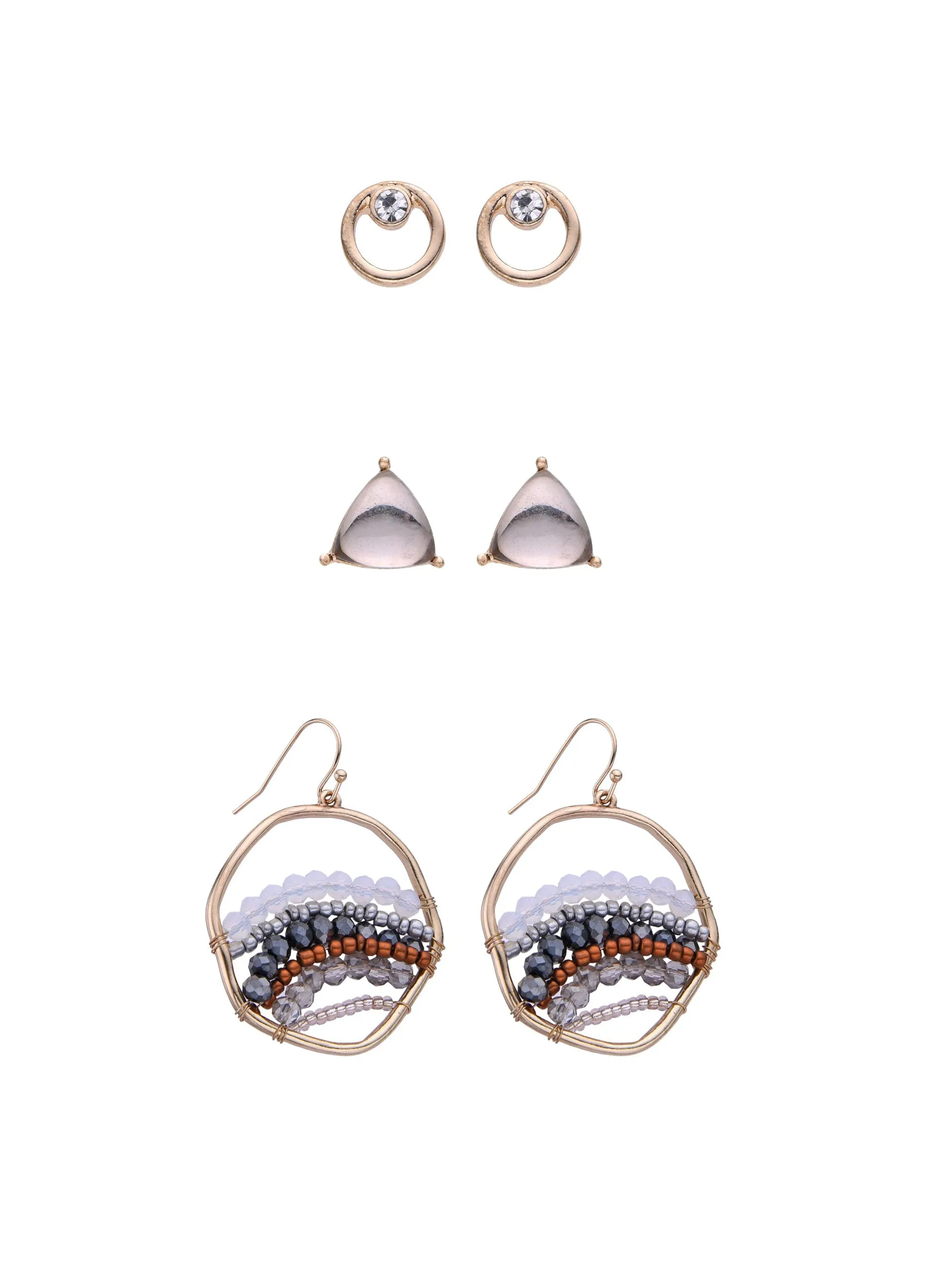 Ombre Beaded Stone Three-Piece Earring Set