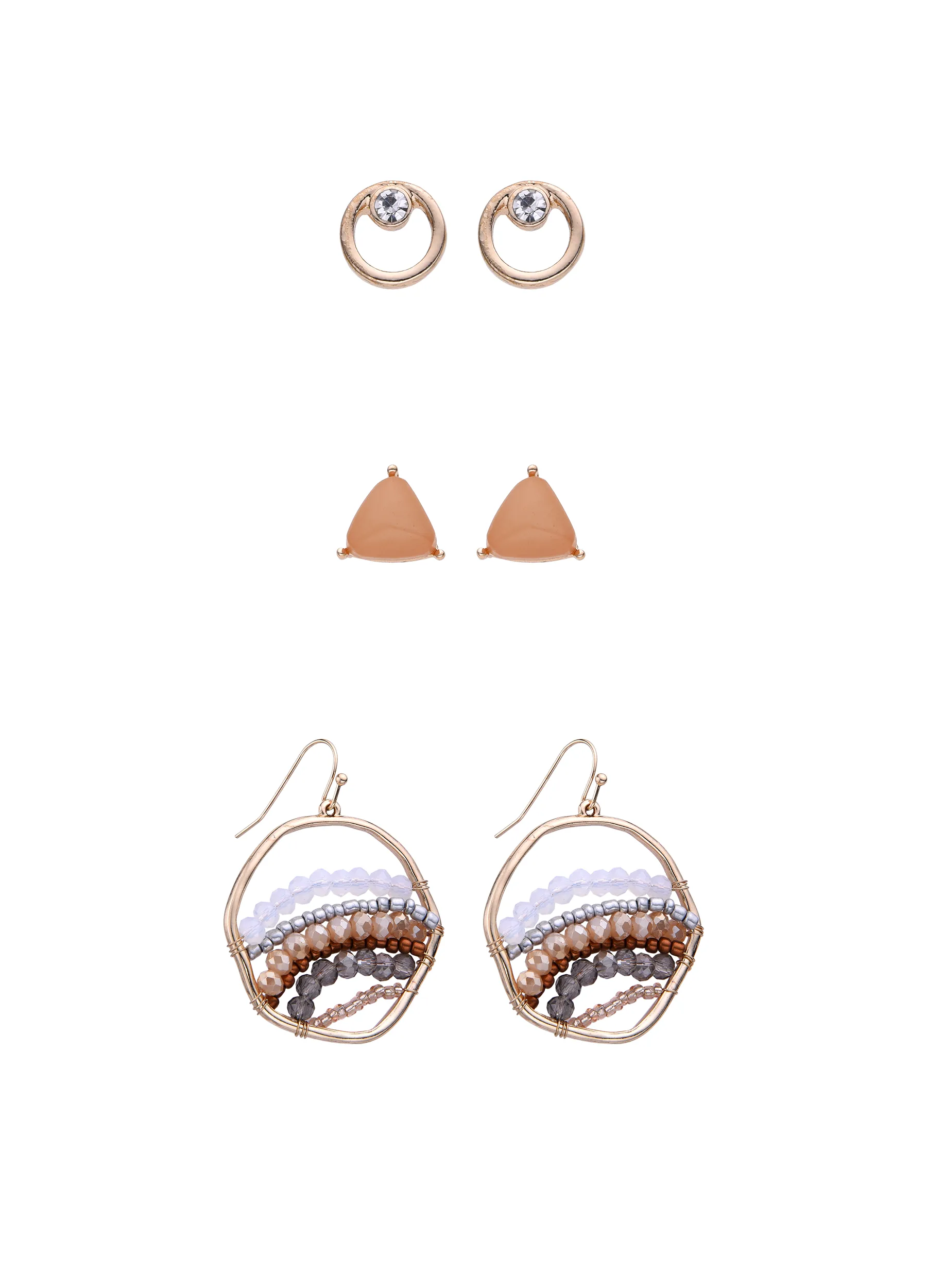 Ombre Beaded Stone Three-Piece Earring Set